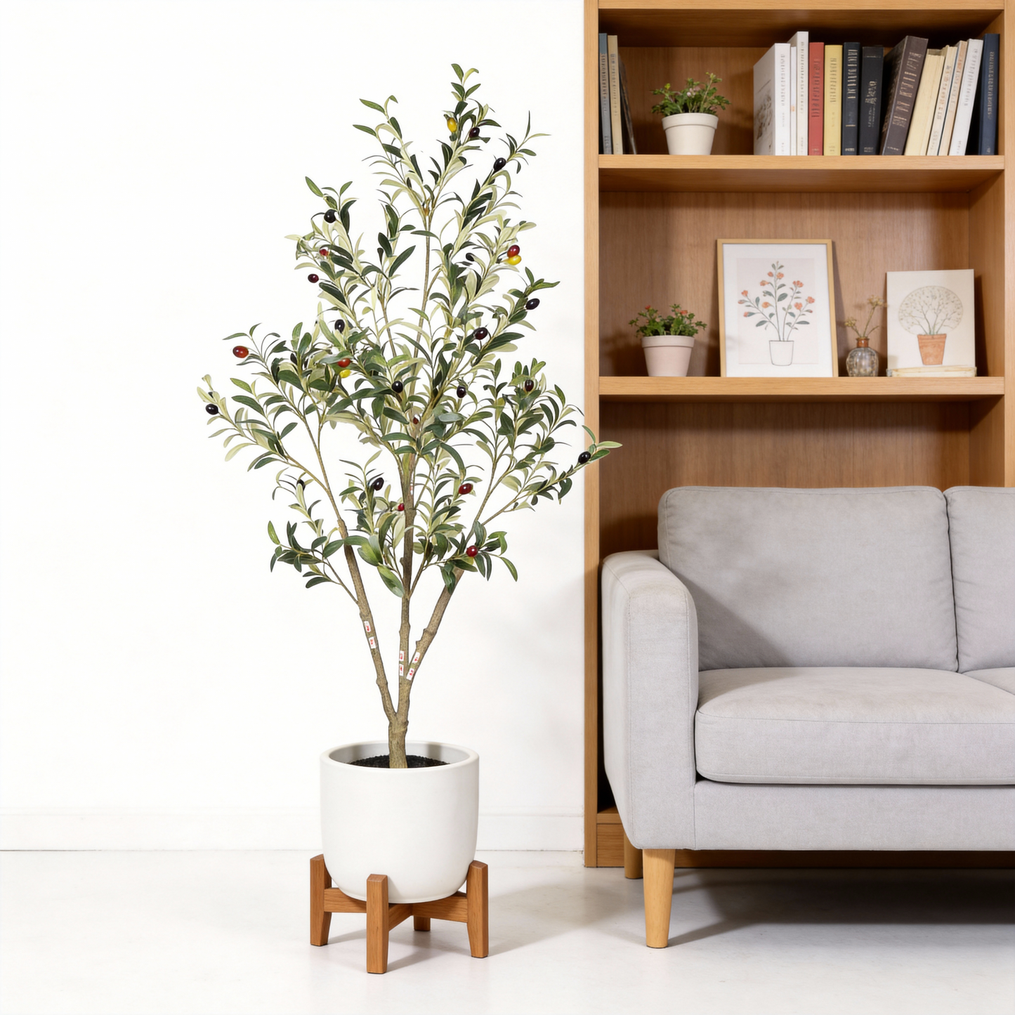Artificial Olive Tree in Black Plastic Pot, 1pc/set