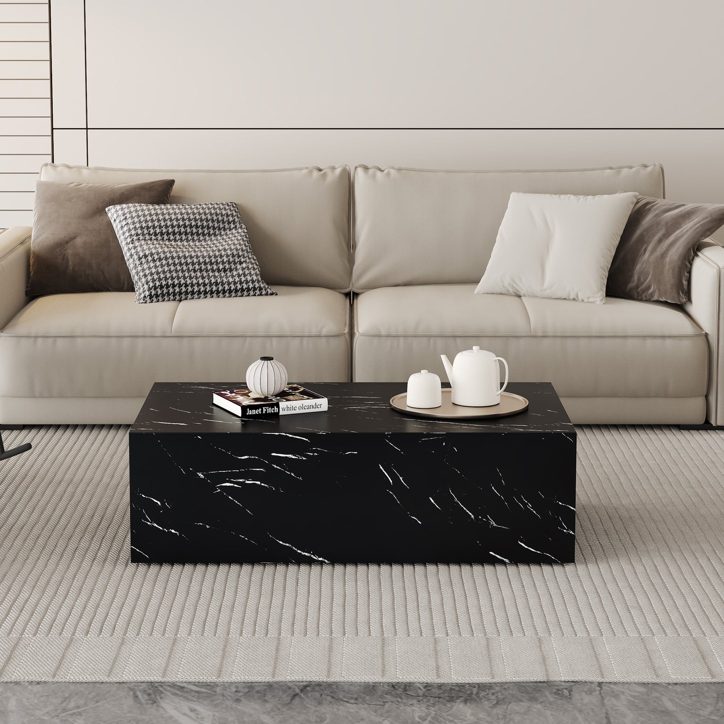 Modern Coffee Table – 39.3" Rectangular Accent Table with Textured Design, Luxury Living Room Table