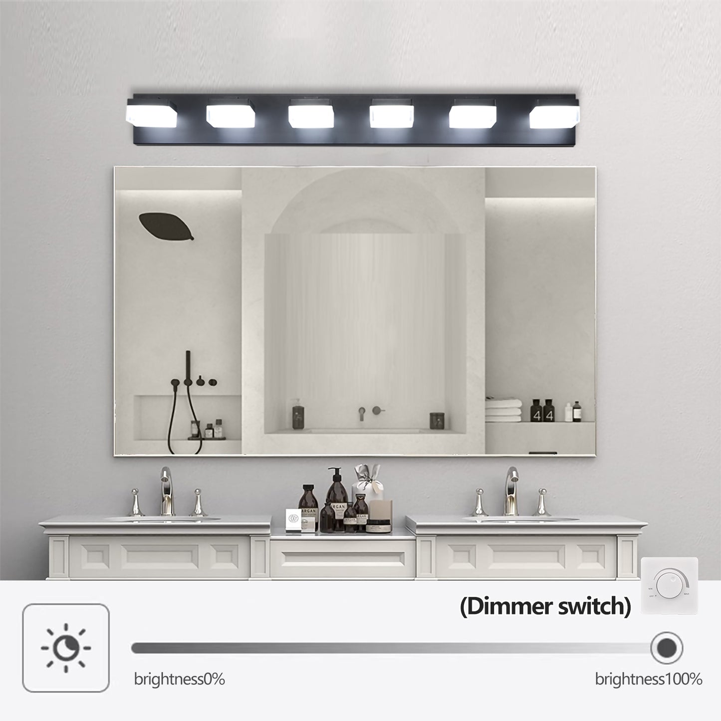 (Same as W1340110609/L2015) Modern 6-Light Black LED Vanity Mirror Light Fixture For Bathrooms And Makeup Tables