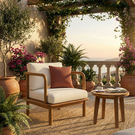 Acacia Wood Outdoor Club Chair with Cream Cushions– Modern Patio Lounge Chair, Available in Set Of 1 and Set Of 2 for Garden & Porch Seating