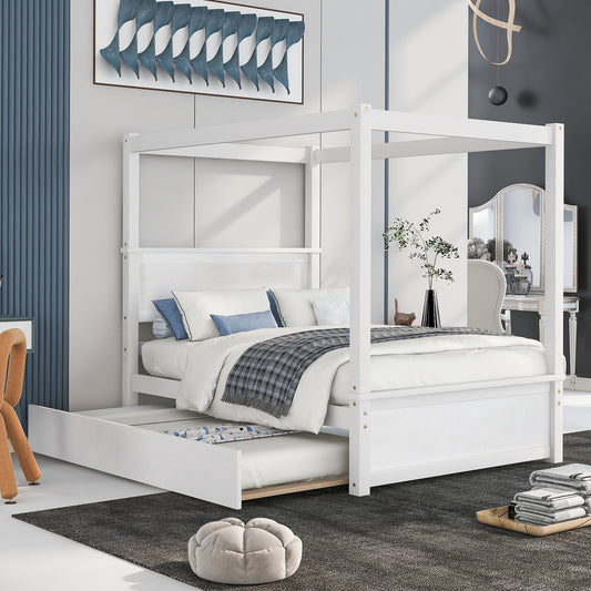 Platform Bed White Solid Wood with Storage for Bedroom and Guest Room