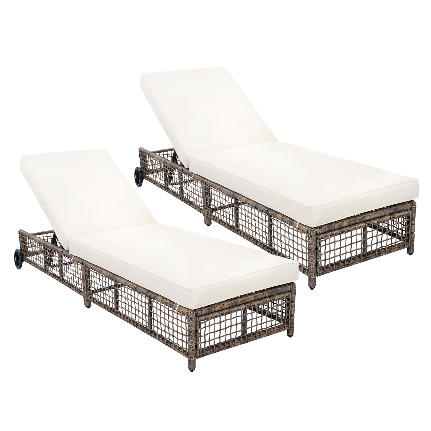 Outdoor Lounge Chair with 5-Position Backrest, Rattan Chaise Lounge with Cushion