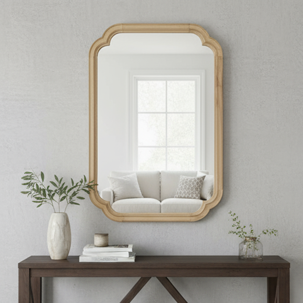 Solid Wood Wall Mirror – 24" x 36" Rounded Corner Decorative Mirror for Bathroom, Bedroom & Entryway