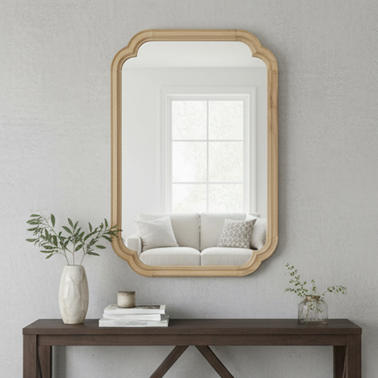 Rounded Corner Solid Wood Wall Mirror for Bathroom Vanity, Bedroom, or Entryway