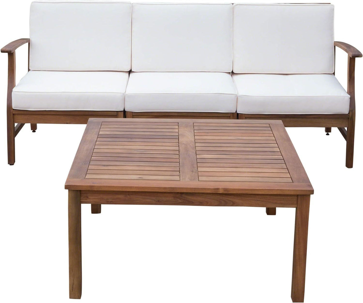 Perla 4-Piece Acacia Wood Outdoor Sofa and Coffee Table Set with Water-Resistant Cushions – 3-Seater Patio Conversation Set