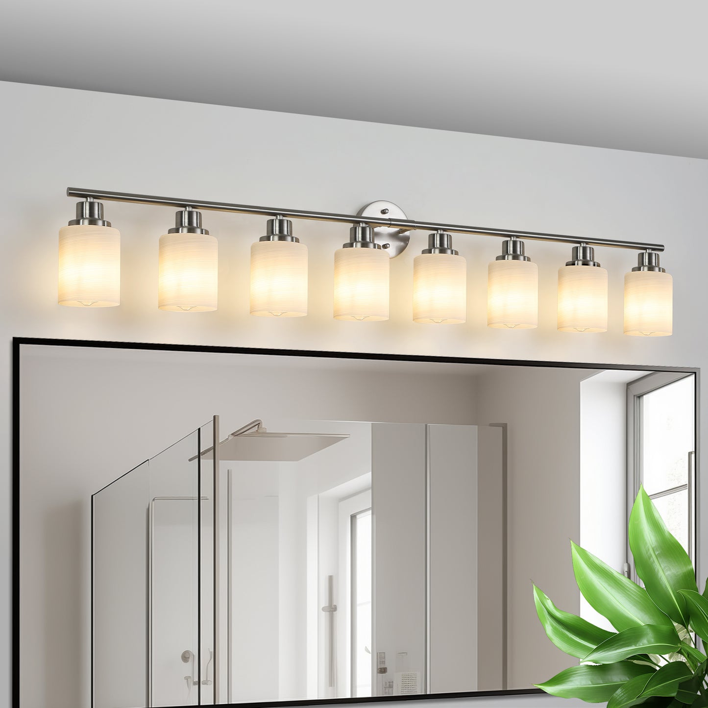 52' Modern 8-Light Vanity Wall Sconce with Frosted Glass Shades (Bulbs)
