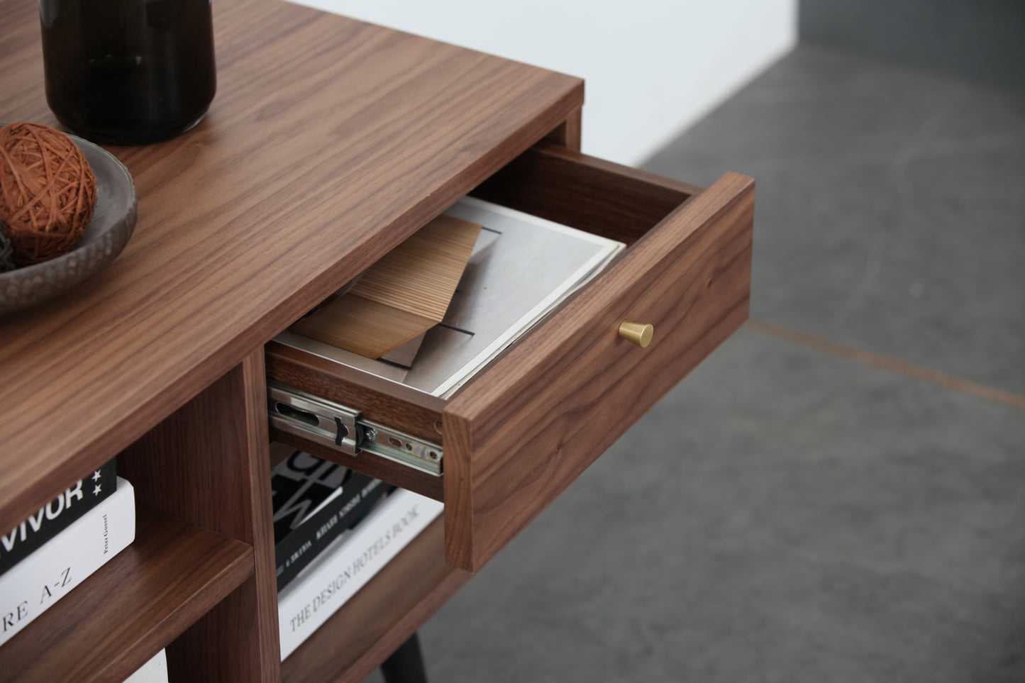 Mid-Century Modern Low Profile Media Console TV Stand, Walnut
