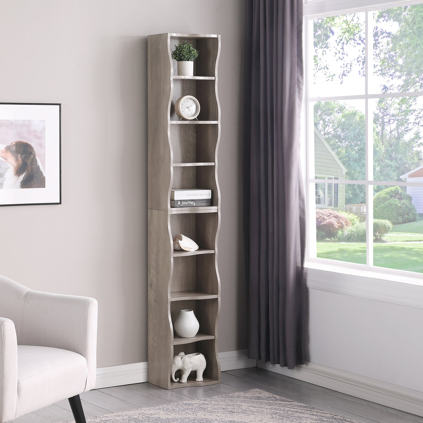 8-Layer Adjustable Ultra-Thin Bookshelf with Wavy Border Design
