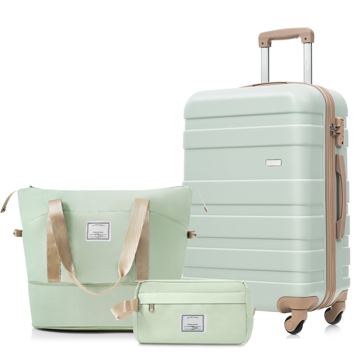 3-Piece Luggage Set - 24in Checked Suitcase with TSA Lock Travel Duffel Bag Wet-Dry Toiletry Bag