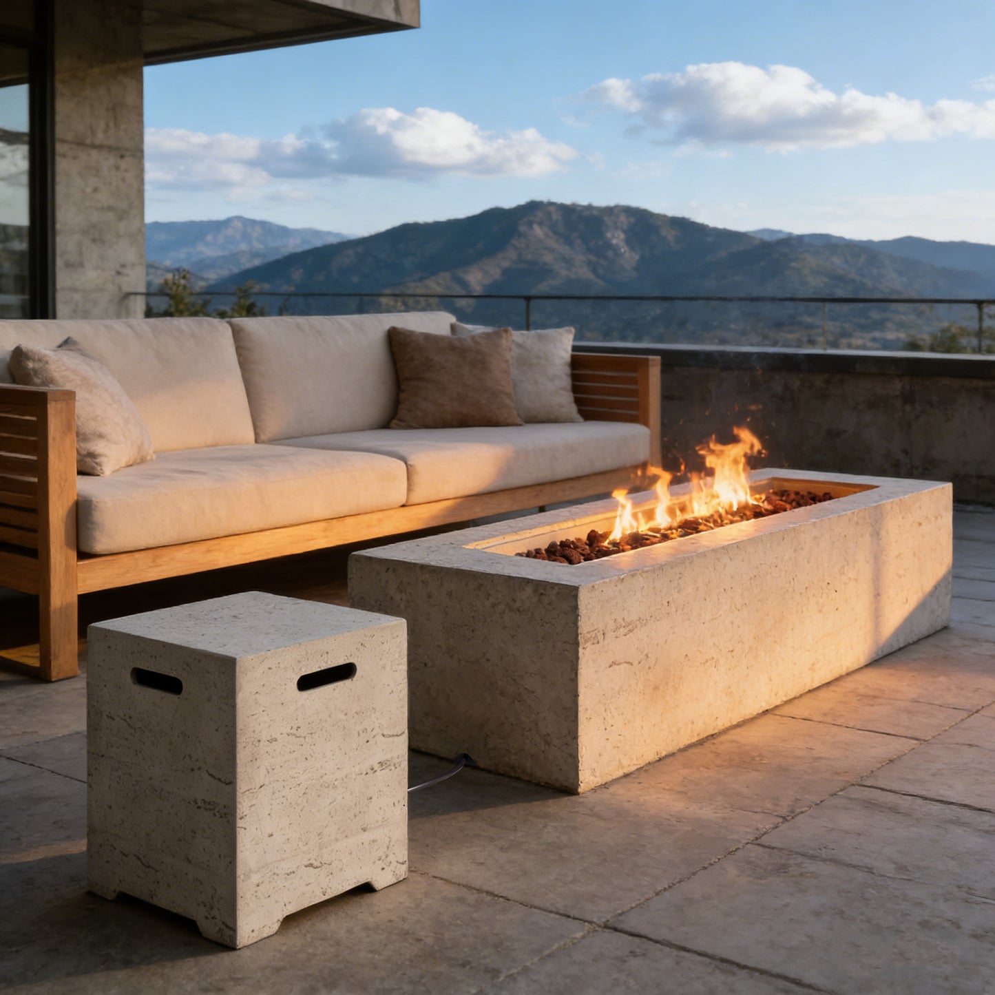 2-in-1 Outdoor Fire Pit & Propane Tank Stand Set,41.9''Outdoor Rectangular Propane Fire Pit 40000 BTU With 15.75''MGO Pr
