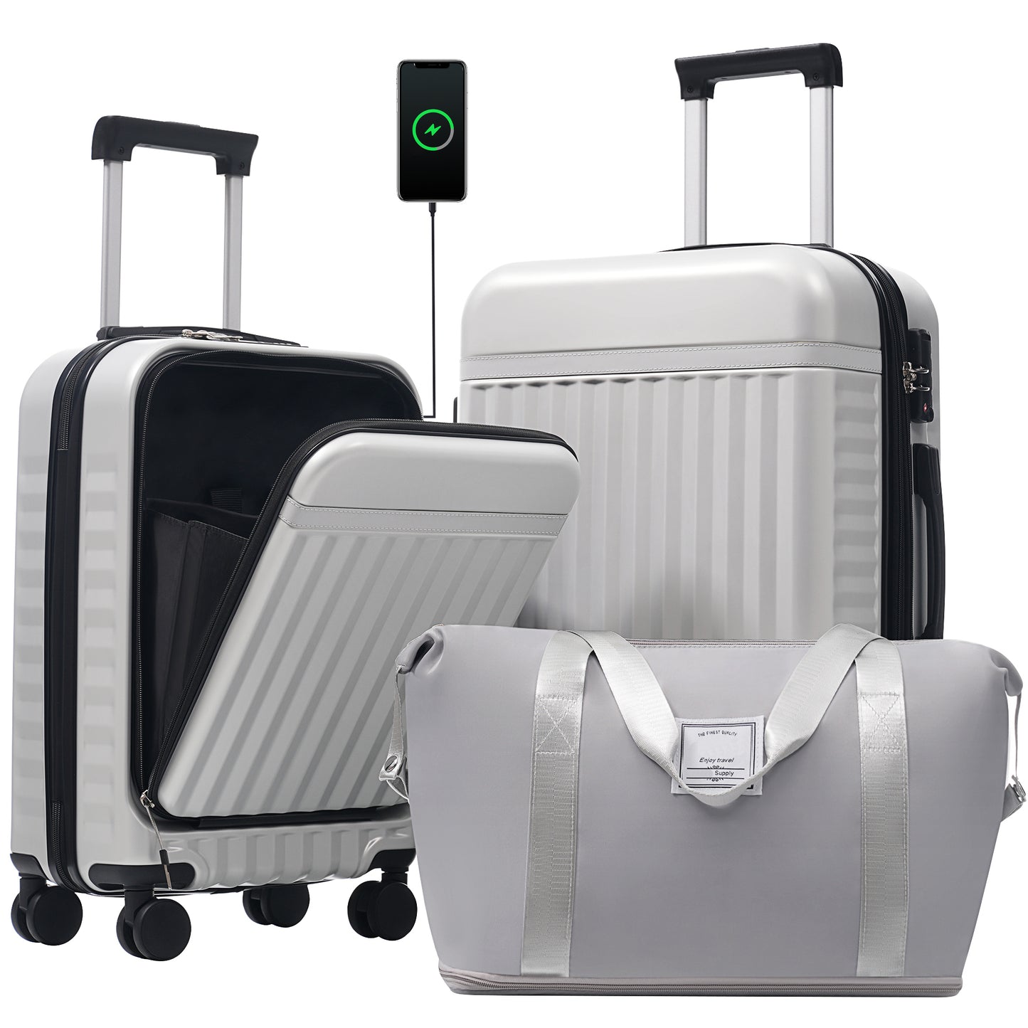 Front Opening Hardside Luggage Set with USB Port, TSA Lock & Spinner Wheels
