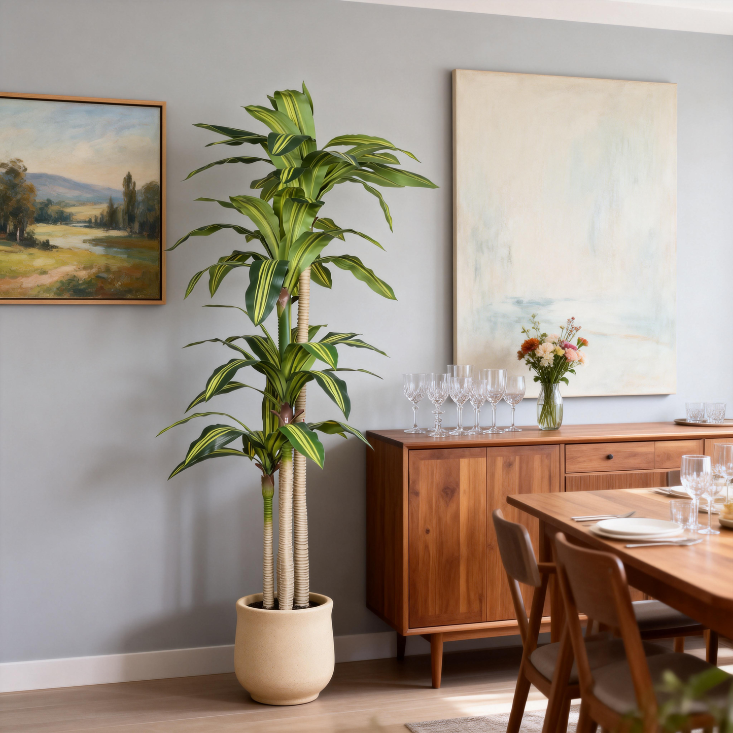 Artificial Dracaena Tree with Black Plastic Pot