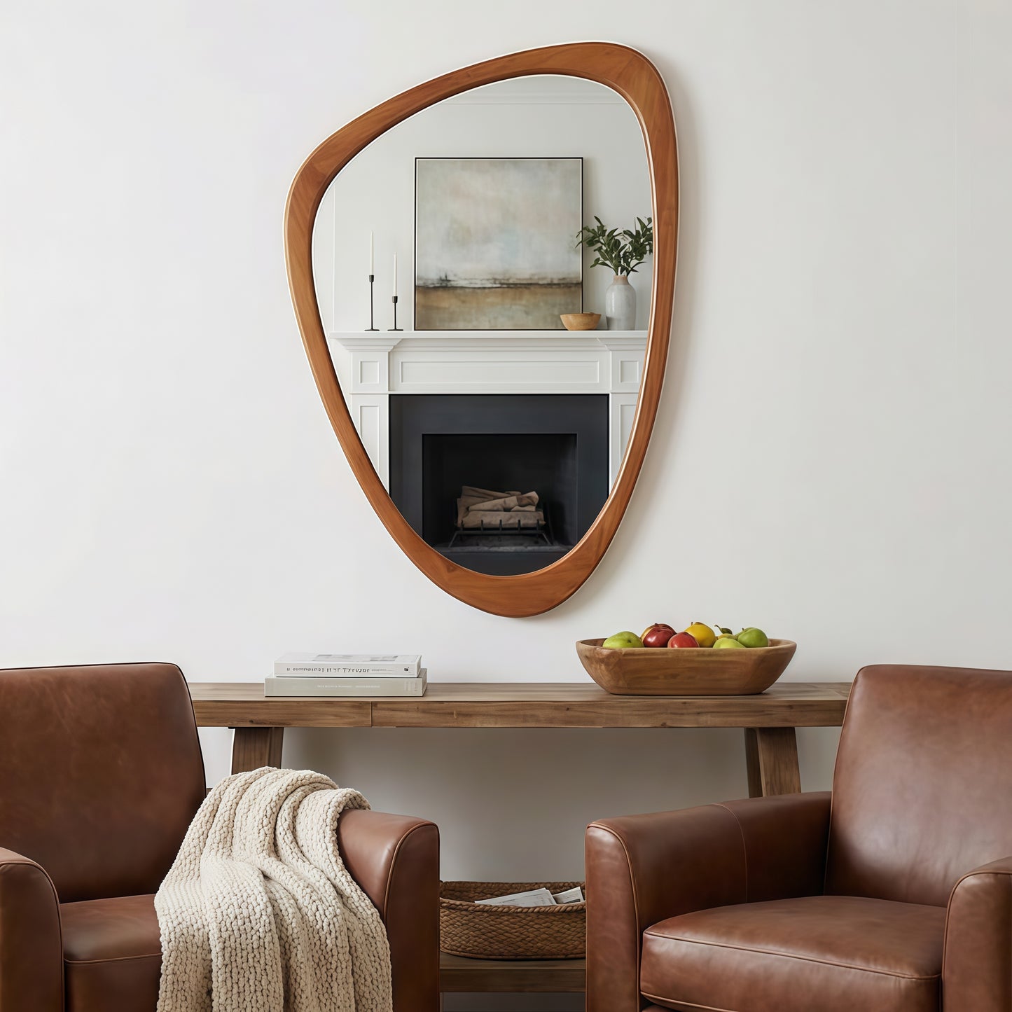 Irregular Solid Wood Wall Mirror – 20" x 30" Decorative Asymmetrical Mirror for Bathroom, Bedroom & Entryway