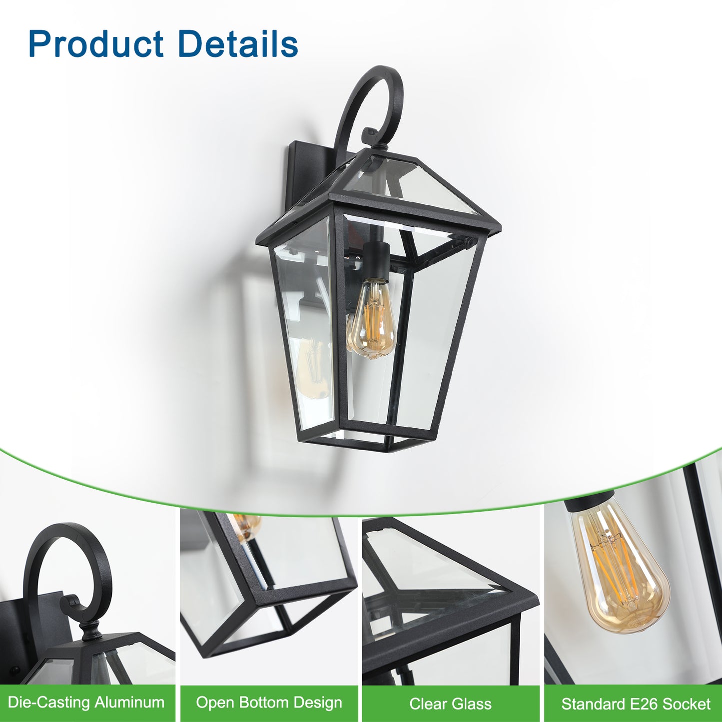 Modern Outdoor Waterproof Wall Lamp Supports multiple types of light bulbs 1 pack