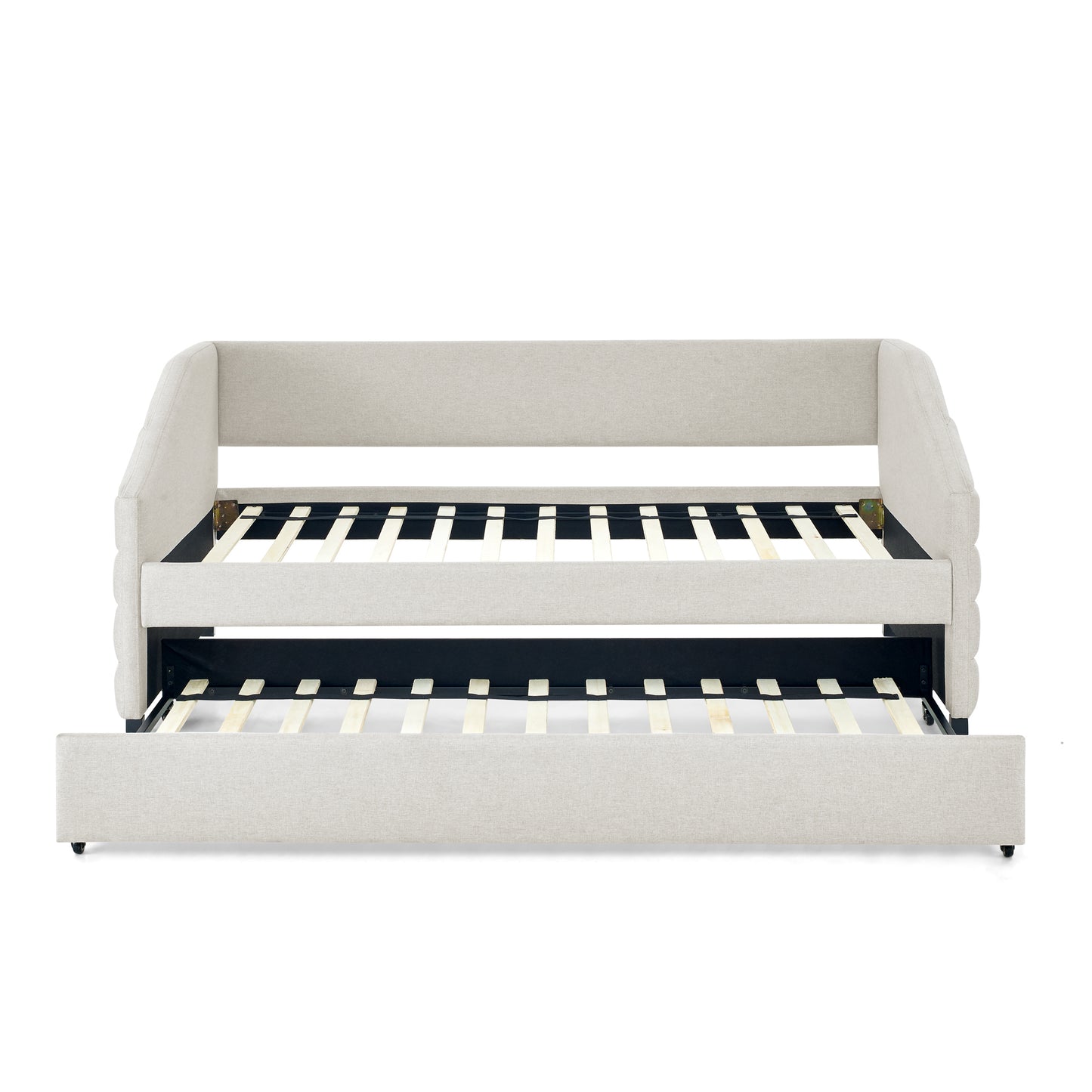 Twin Size Daybed with Trundle Upholstered Tufted Sofa Bed, Linen Fabric, Beige  (82.5"x42.5"x34")