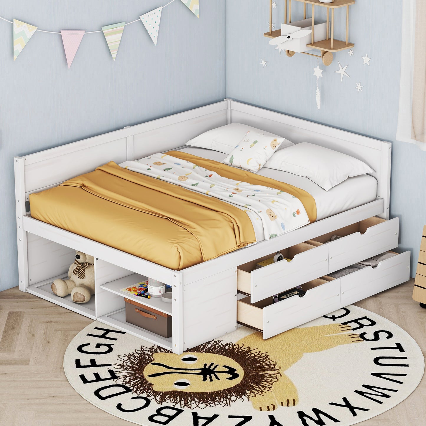 Full Size Daybed with Drawers and Shelves
