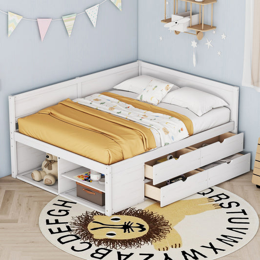 Daybed, Full Size, Solid Wood with Drawers and Shelves for Bedroom or Living Room