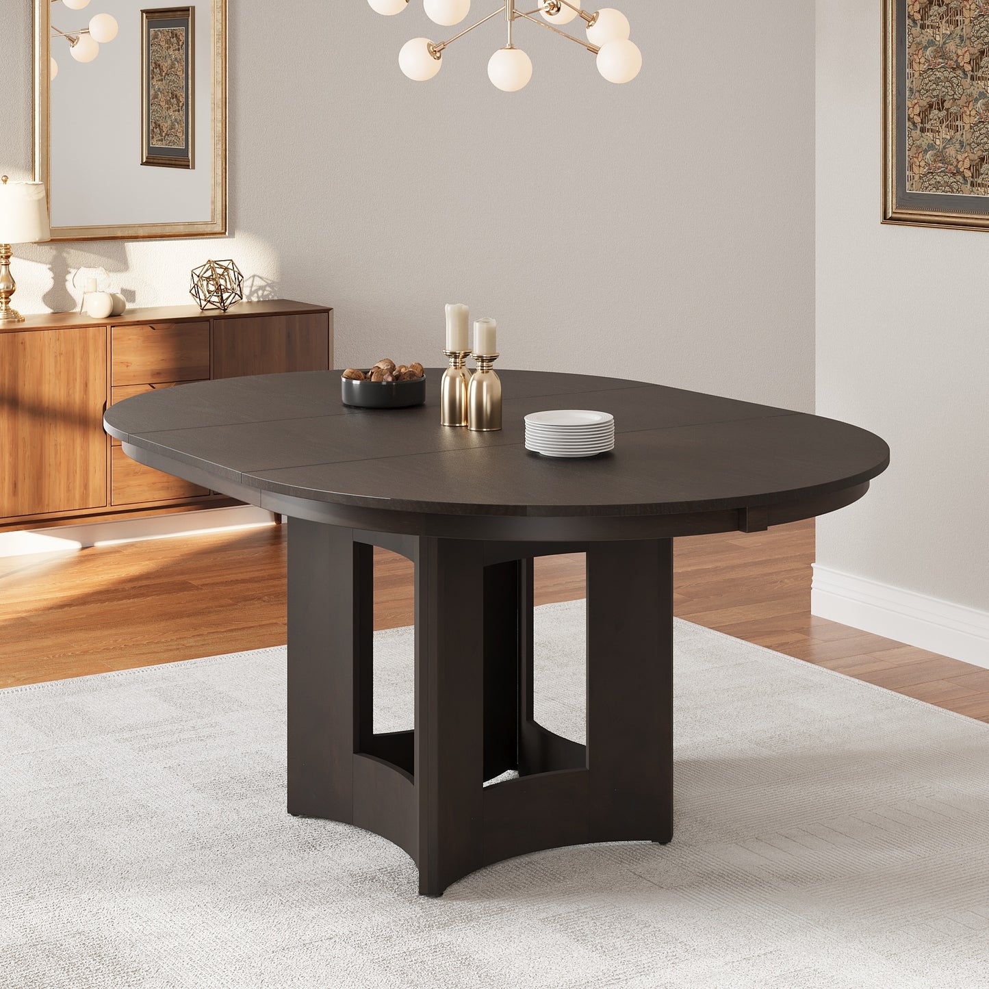 Farmhouse Extendable Round Dining Table with 16inch Removable Leaf for Small Places