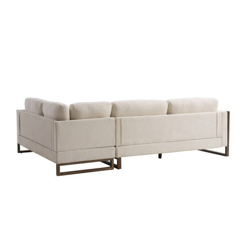 Otis 104" Square Arm L-Shaped 2-Piece Sectional Sofa – Modern Chenille Upholstered Couch for Living Room, Bedroom & Apartment Office (Beige + Walnut)
