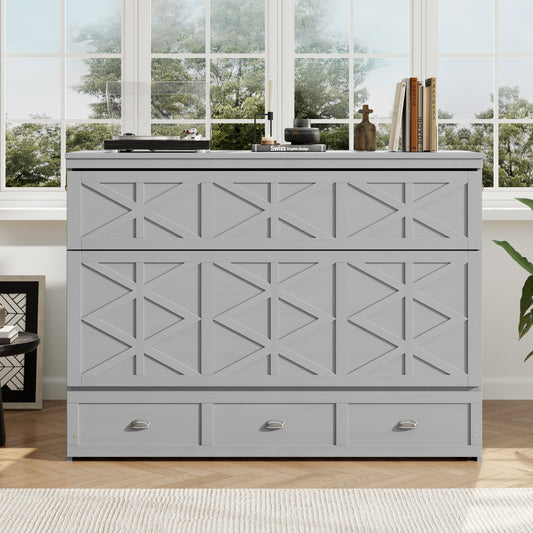 Murphy Wall Bed, Queen Size, Plywood with Large Drawers and USB and Outlet Feature for Bedroom or Home Office