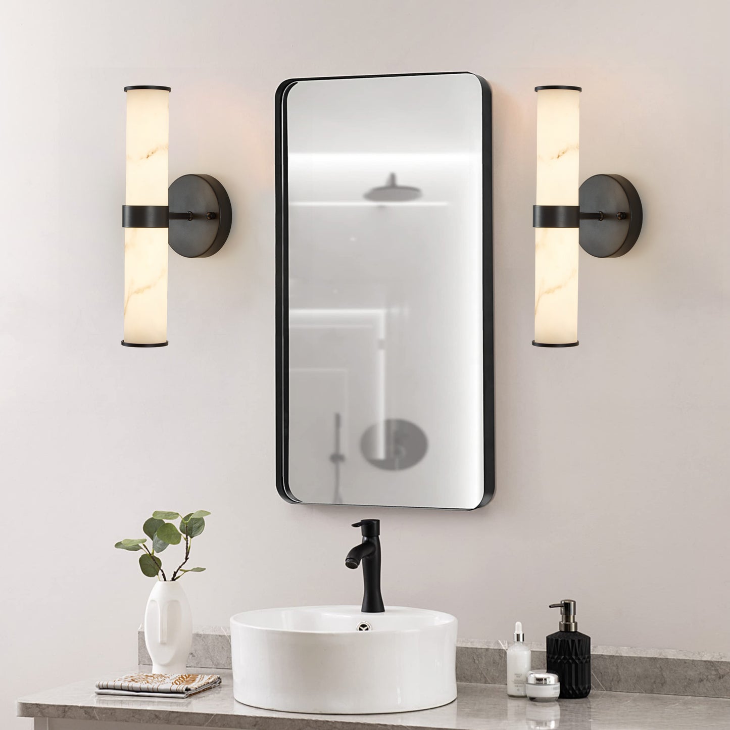 Resin Imitation Marble Wall Sconce, Set of 2, Modern Vertical Light Fixture for