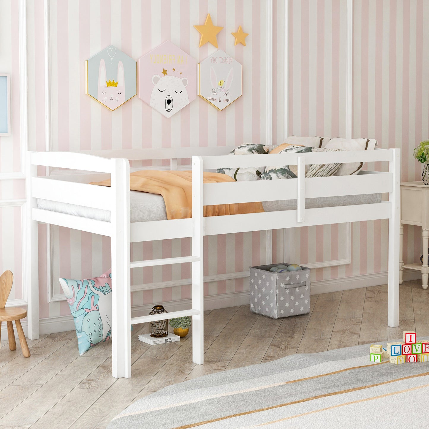 Twin Wood Loft Bed Low Loft Beds with Ladder