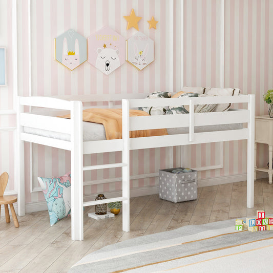 Loft Bed Twin White, Espresso, and Walnut Solid Wood with Ladder and Storage for Bedroom and Guest Room