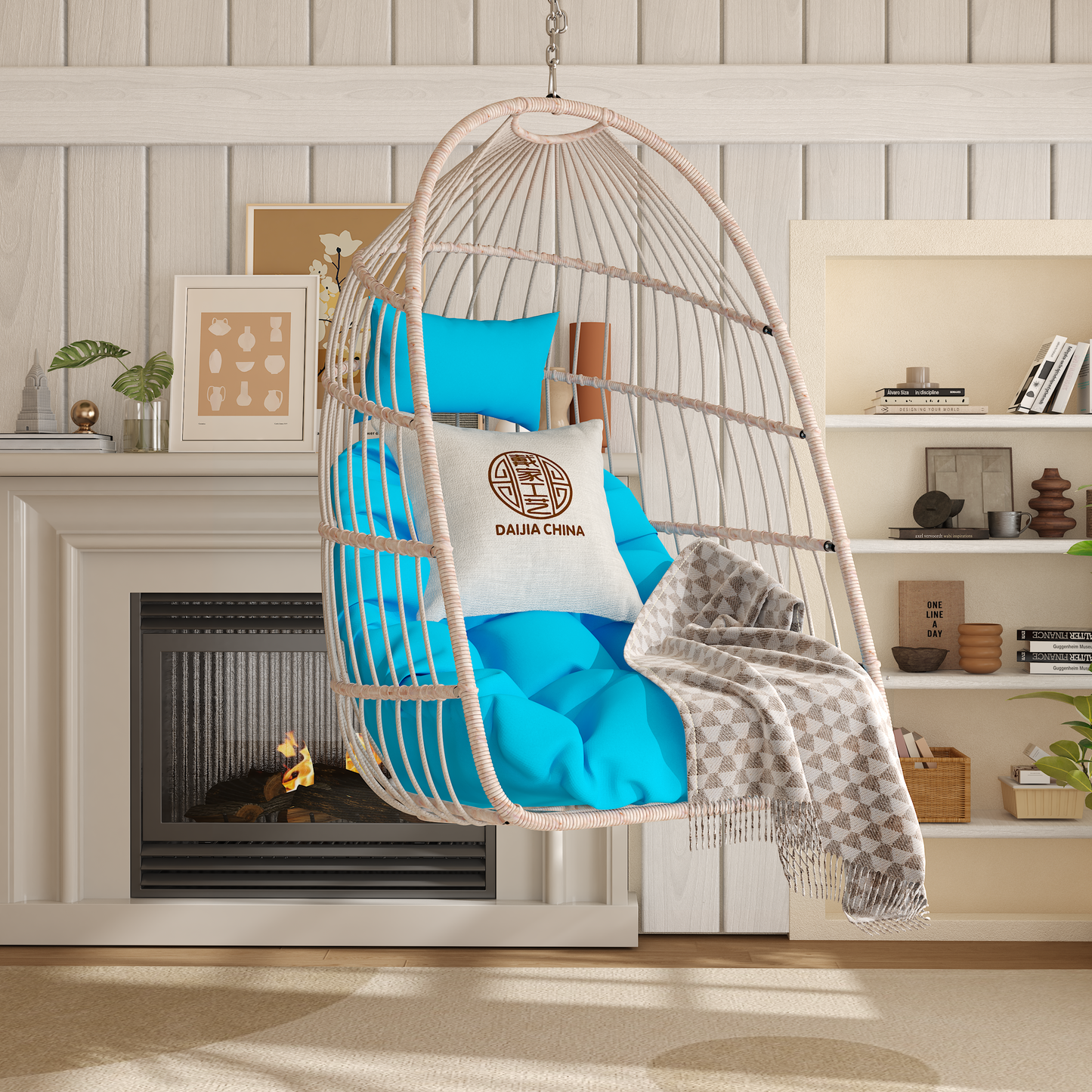 Outdoor Rattan Egg Hanging Chair – PE Wicker Swing Chair for Patio & Garden, Indoor Outdoor Egg Chair, Durable Steel Frame