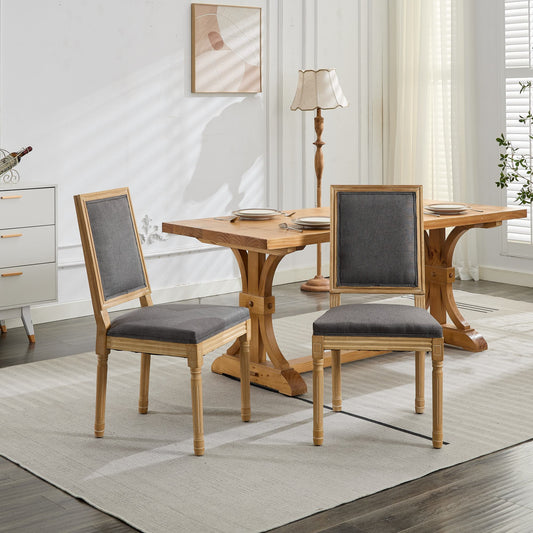 Dining Chairs Set of 2 Gray Fabric French Style with Backrest for Dining Room or Kitchen Seating