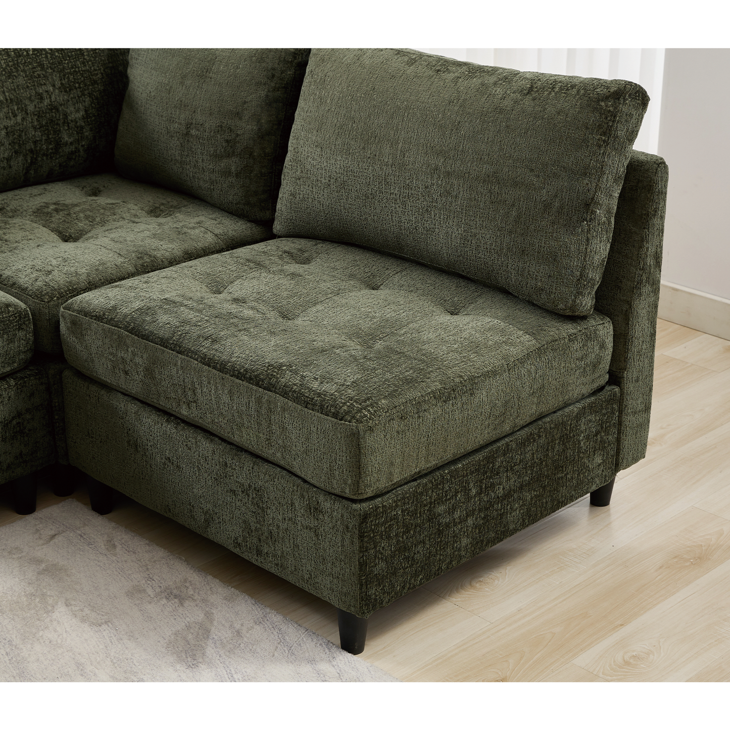 Modular Sectional Couch with Storage Ottoman, U Shaped Sofa, Storage Ottoman,Minimalist ,Convertible Modular Sofa,Chenille ,Upholstered,6 Seat,Living Room,   Green
