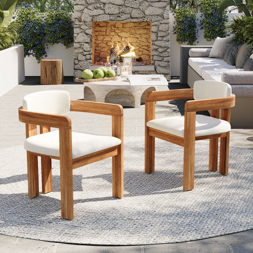 Set of 2 Acacia Wood Outdoor Armchairs with Cushions, Beige or Gray