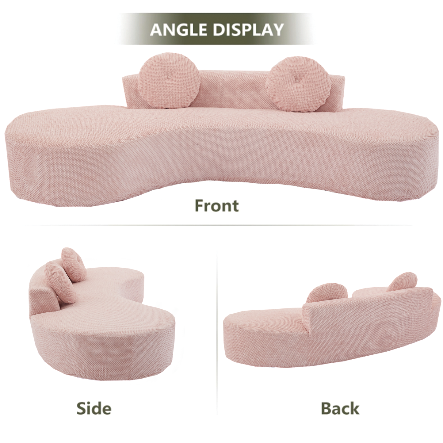 105.5''Curved Sofa, Modern Minimalist Sofa, Cloud Couch Sofa 3-4 Seater Couch with 2 Pillows,Bedroom,  No Assembly Required, Point-shaped corduroy,(Anti-Wrinkle) ,Pink