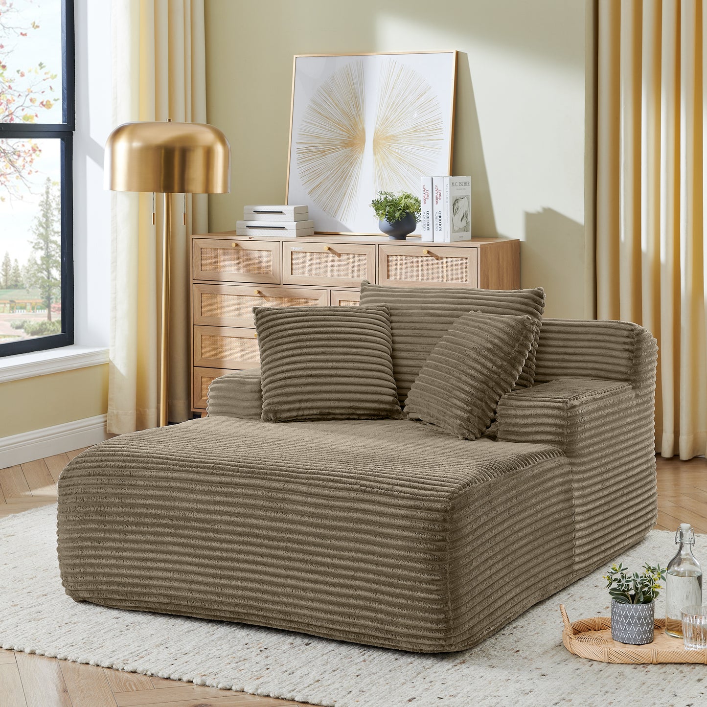 Single Lazy Sofa Lounge Chair, No Assembly Required, Velvet Fabric, Fluffy Modern Chair for