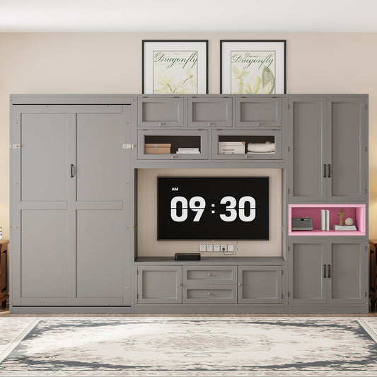 Murphy Wall Bed, Twin Size, Solid Wood and MDF with Two Storage Drawers, Shelves, and Cabinets for Bedroom or Home Office