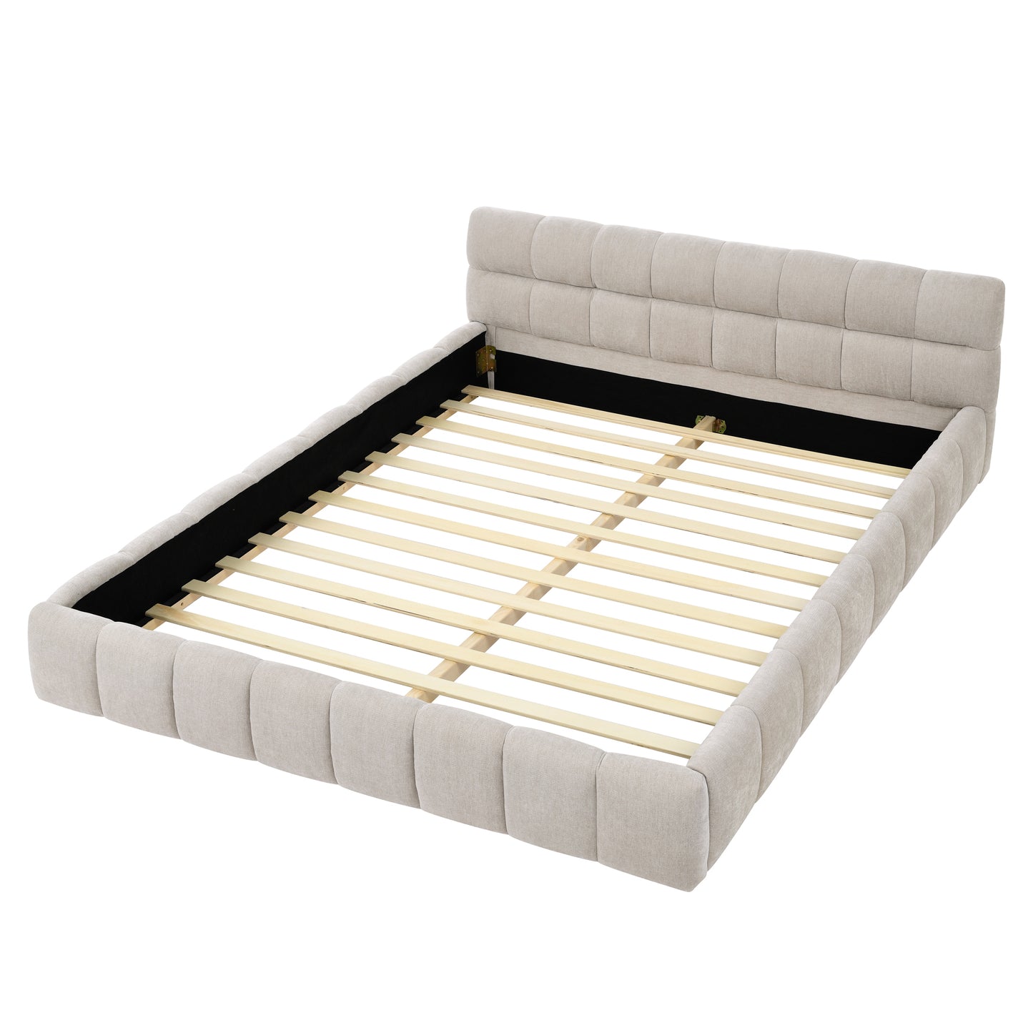 Modern Upholstered Platform Bed Frame with Headboard and Thick Chenille Fabric