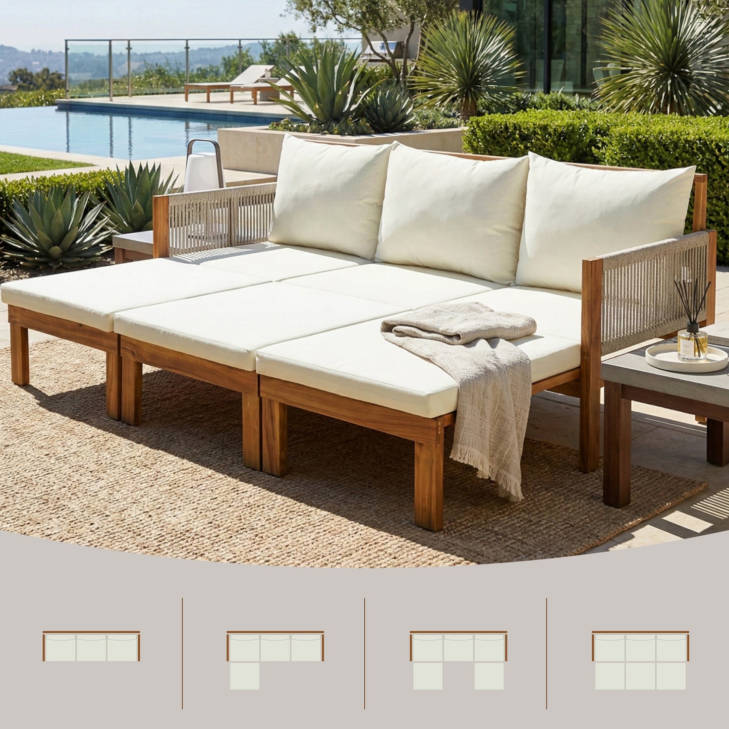 Outdoor Daybed Patio Sofa Bed 3 Seat Patio Sunbed Sleeper Couch for Backyard & Pool