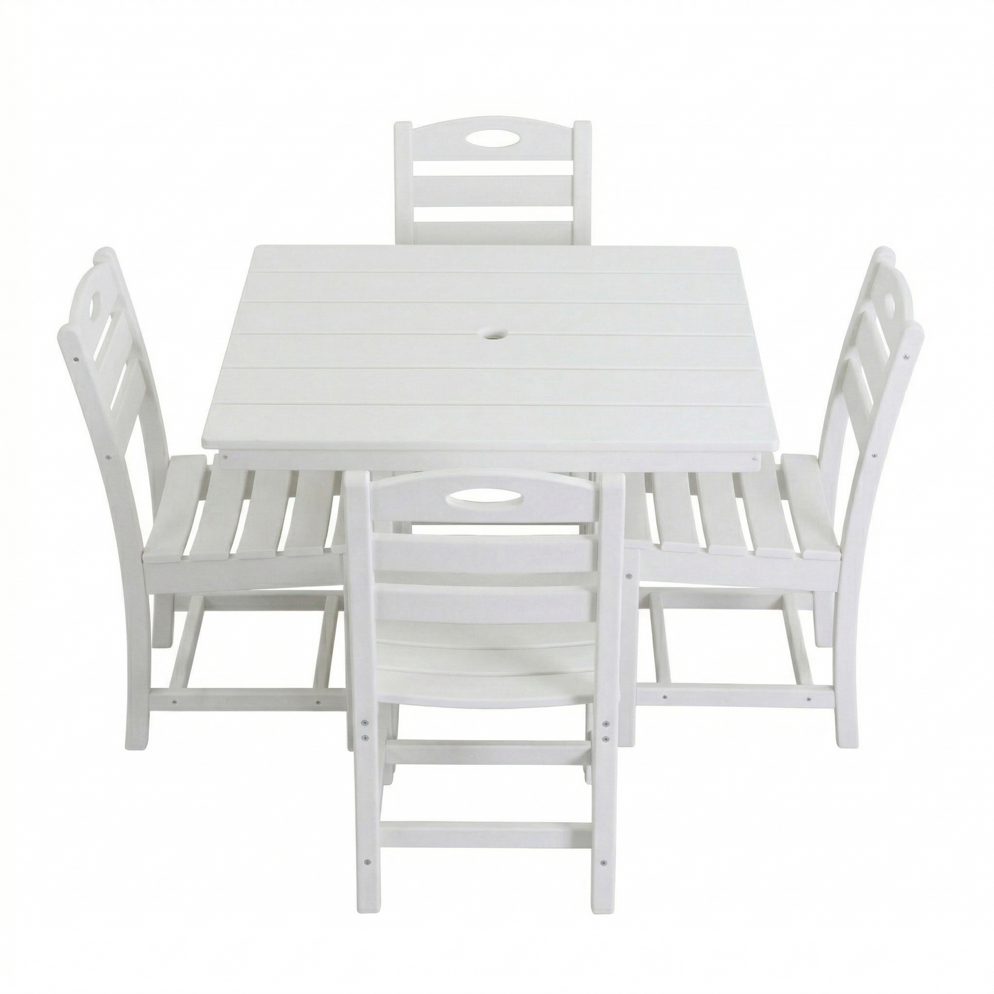 HDPE 5-Piece Outdoor Patio Dining Set with Square Table and 4 Armless Chairs,Umbrella Hole