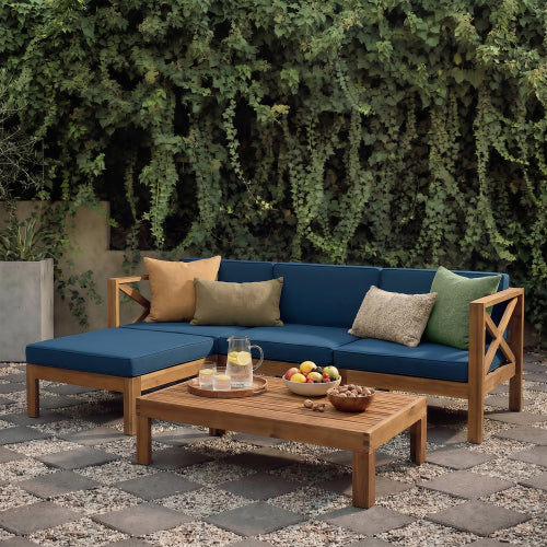 Alcove L-Shaped Outdoor Sectional Set with Ottoman and Coffee Table, Dark Teal