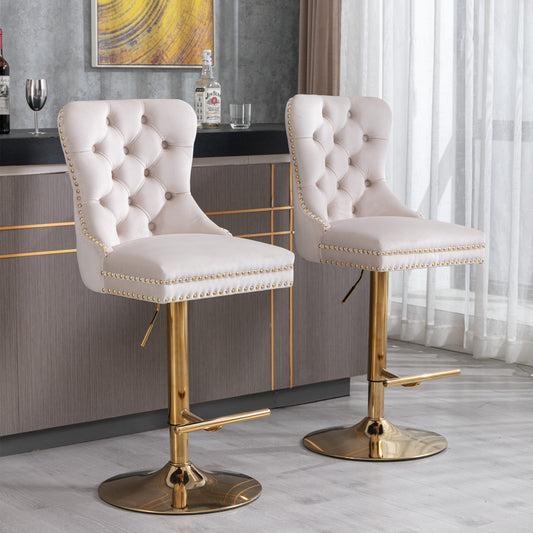Adjustable Bar Stools Set of 2 Multiple Color Options Velvet Modern with Adjustable Design and Swivel Function for Dining Room or Kitchen Seating