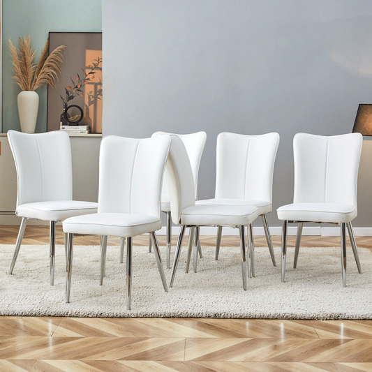 Dining Chair PU Leather White and Silver Cushioned for Dining Room, Kitchen or Lounge Use