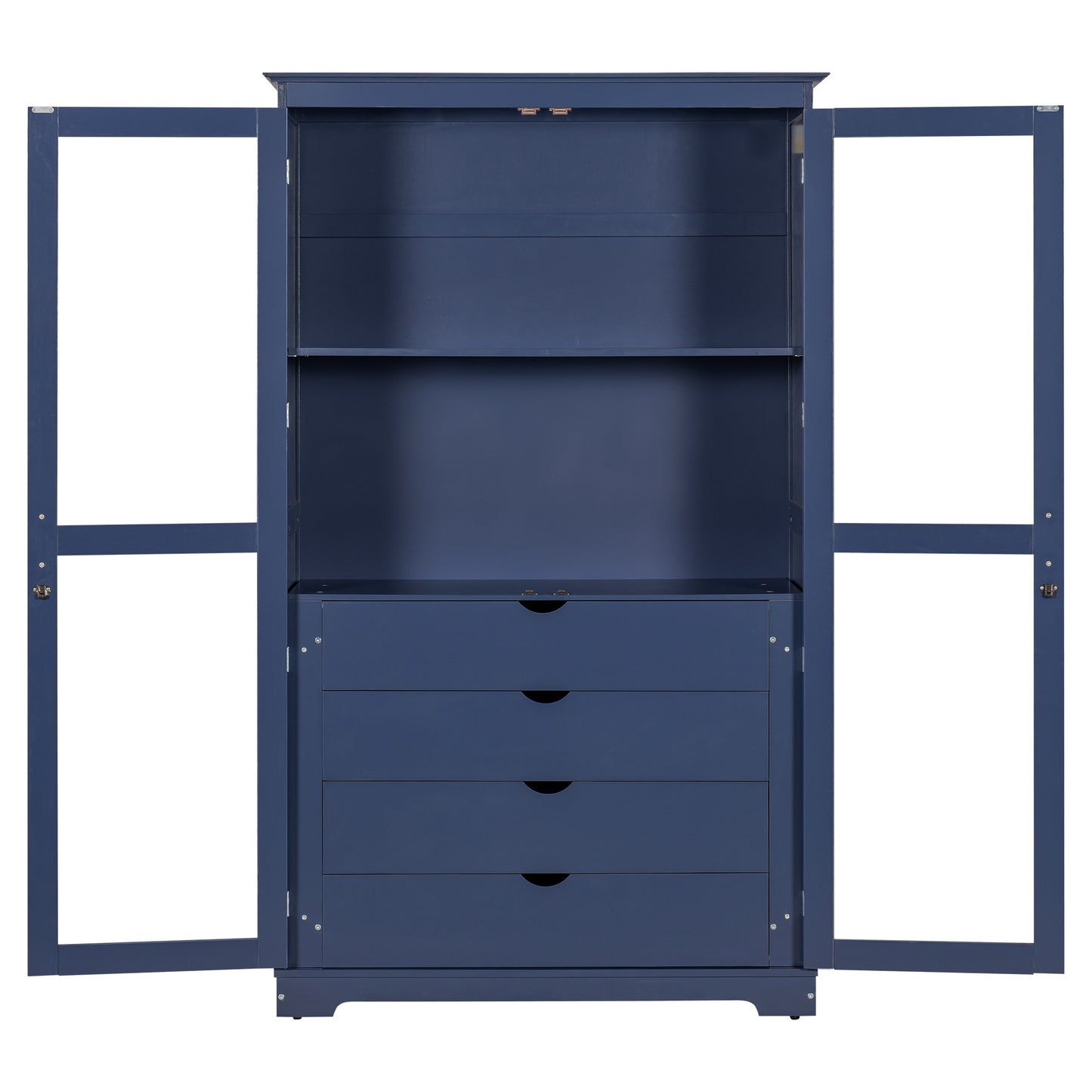 75' Kitchen Pantry, Freestanding Kitchen Storage Cabinet Display Cabinet with Glass Doors and 4 Built-in Drawers for Liv
