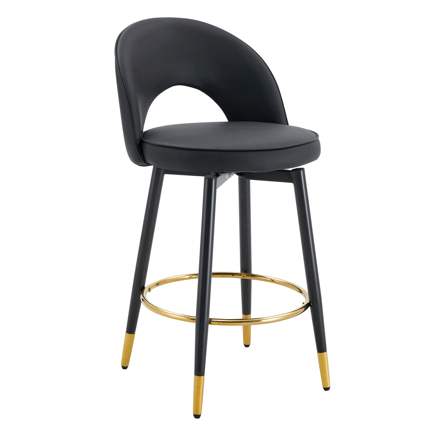 360° Swivel Bar Chair – Modern PU Upholstered Bar Stool with Black Metal Legs, Adjustable Kitchen Counter Stool