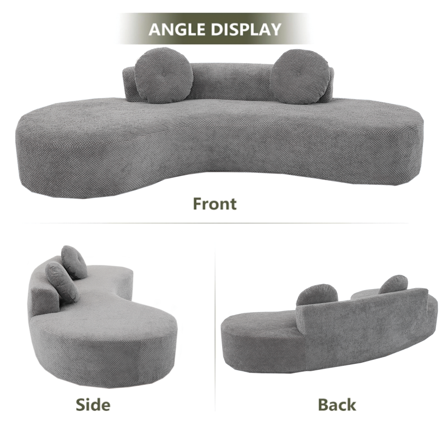 105.5''Curved Sofa, Modern Minimalist Sofa, Cloud Couch Sofa 3-4 Seater Couch with 2 Pillows,Bedroom,  No Assembly Required, Point-shaped corduroy,(Anti-Wrinkle) , Gray