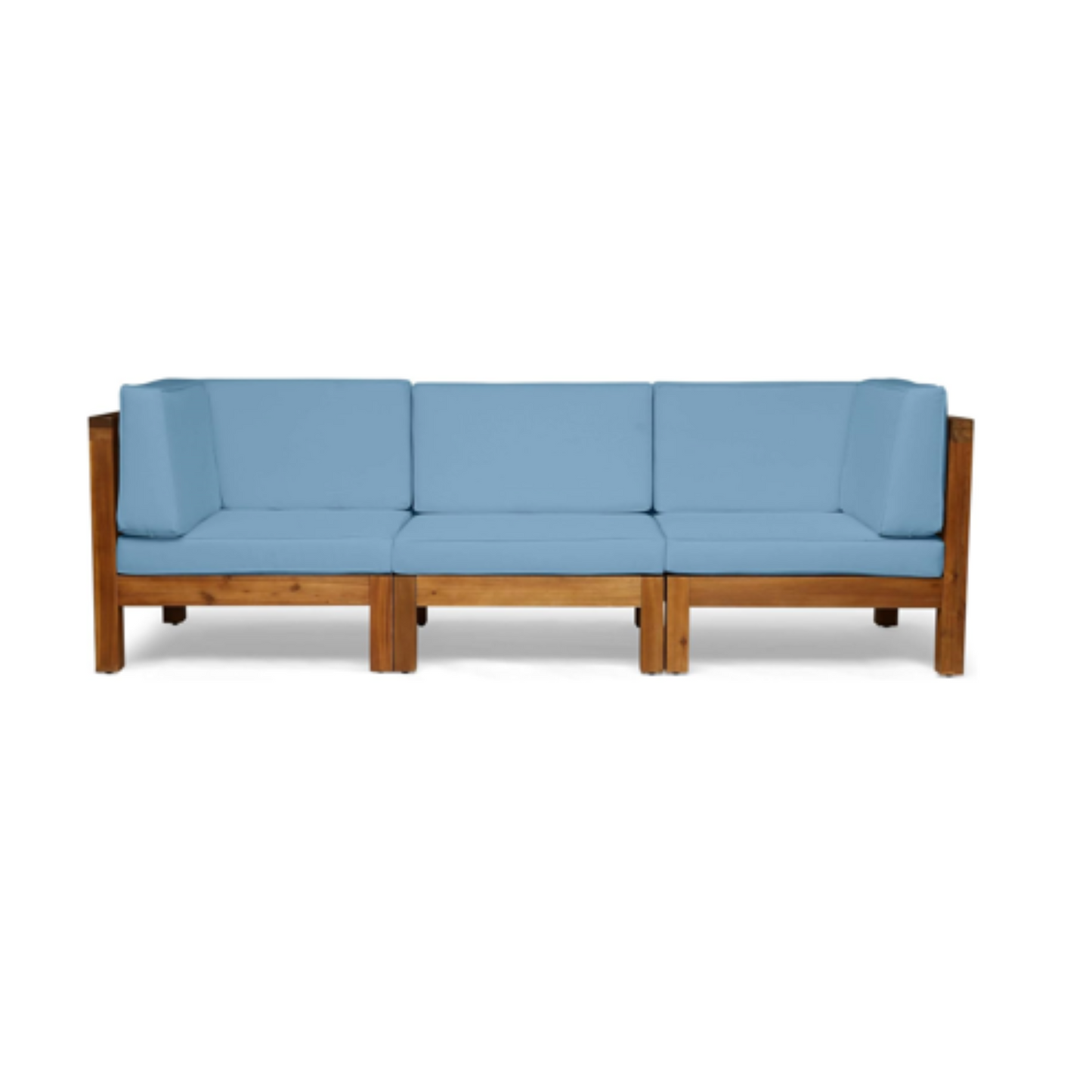3-Piece Acacia Wood Outdoor Sectional Sofa Set with Water-Resistant Cushions – Modular Patio Conversation Seating