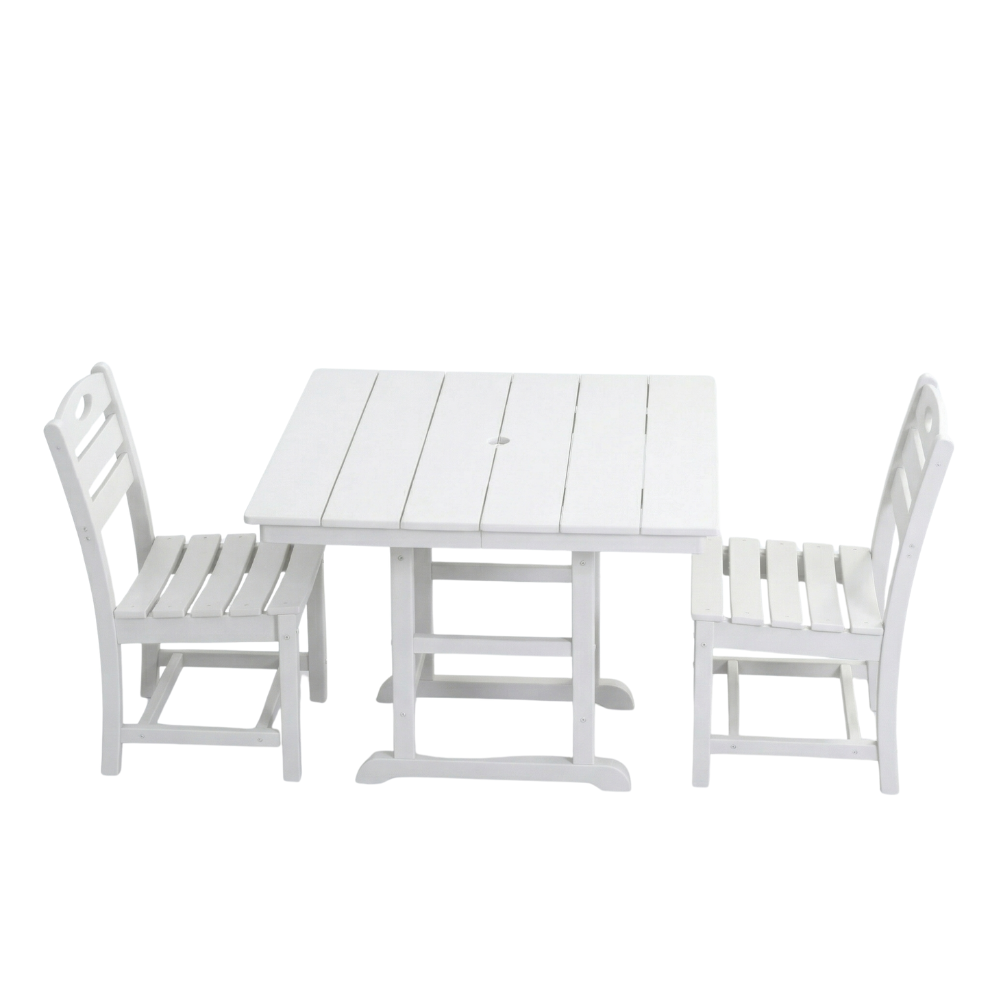 HDPE 3-Piece Outdoor Patio Dining Set, 37.8 in. Square Table with Umbrella Hole and 2 Armless Chairs, All-Weather Bistro