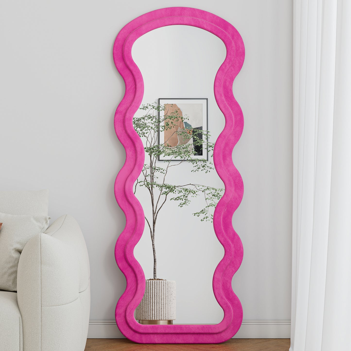 Flannel Full Length Wave Floor Mirror with Stand for Bedroom living room Hanging or Against The Wall