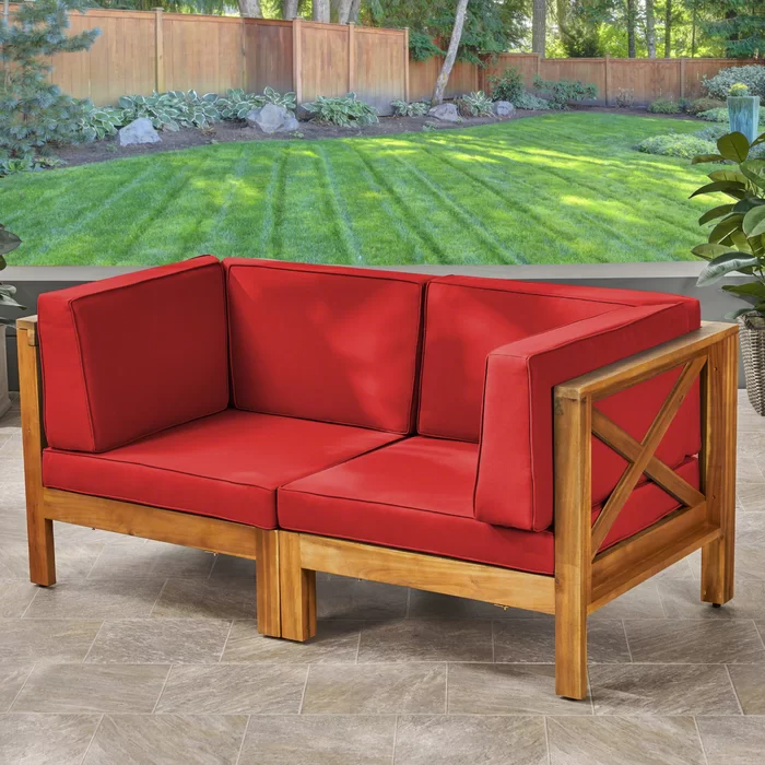Brava X-Back Outdoor Loveseat with Water-Resistant Cushions – Acacia Wood Patio Sofa Seating Set
