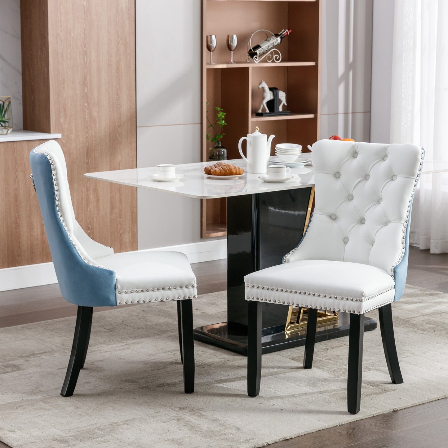 Nikki Collection Modern Tufted Solid Wood PU and Velvet Dining Chair with Nailhead Trim