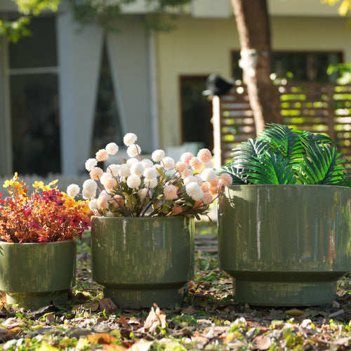 Handmade Glazed Ceramic Planter Set of 3, Breathable Porous Clay Plant Pots for Indoor & Outdoor Succulents, Flowers & Garden Decor