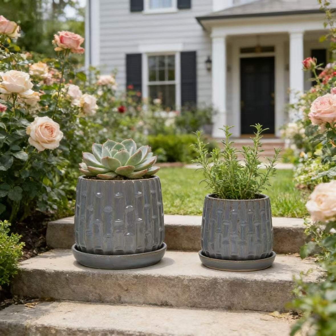 Handmade Ceramic Planter Set of 2, 6 & 8 Inch Diameter, for Indoor/outdoor use